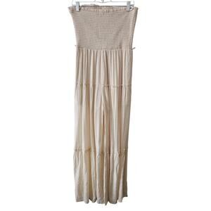 Love Tree Cream Smocked Strapless Jumpsuit Size L